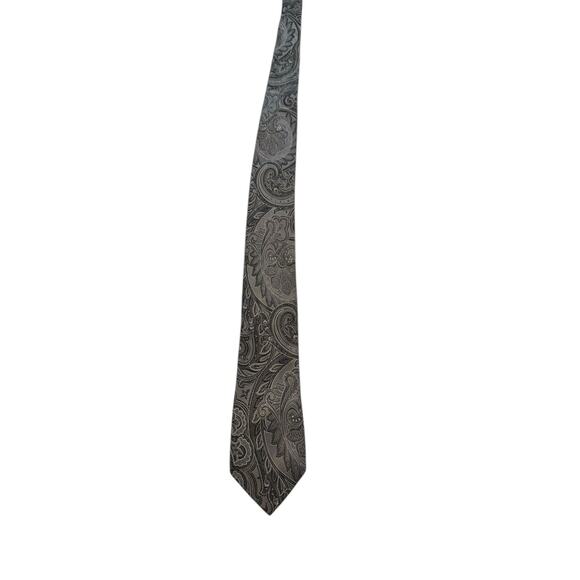 Geoffrey Been Paisley Grey Silver Long Necktie 100% Silk - Picture 3 of 7